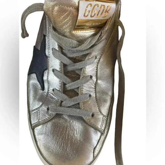 Golden Goose Superstar Silver W/Blue Star  Size 40 - Picture 3 of 5